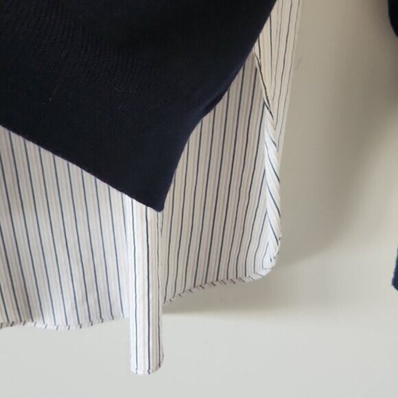 TIBI | Sweater Shirt Wool Cotton Navy Striped Metallic Sz XXS - Picture 4 of 6
